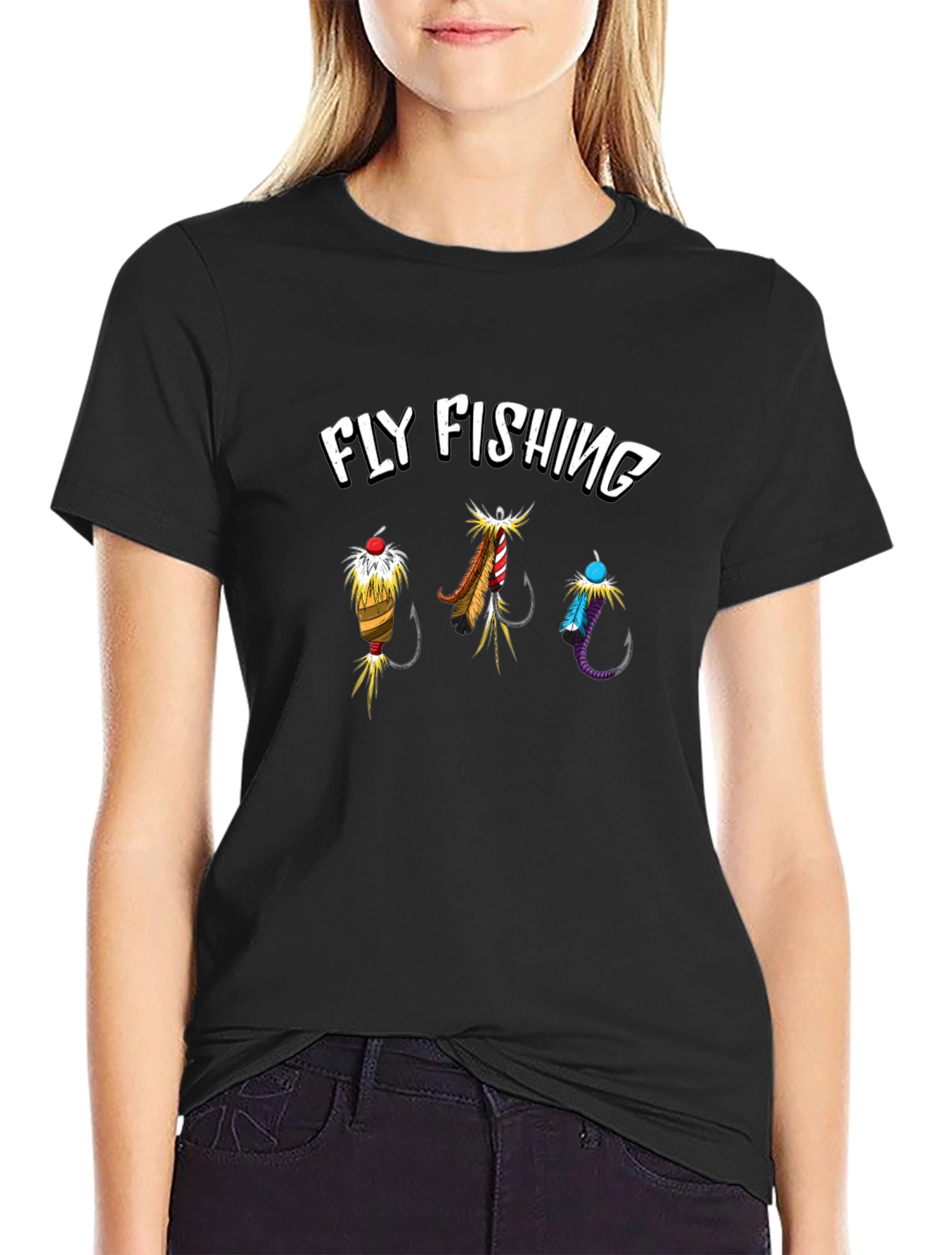 Fly Fishing Graphic Tee - Black Cotton T-Shirt