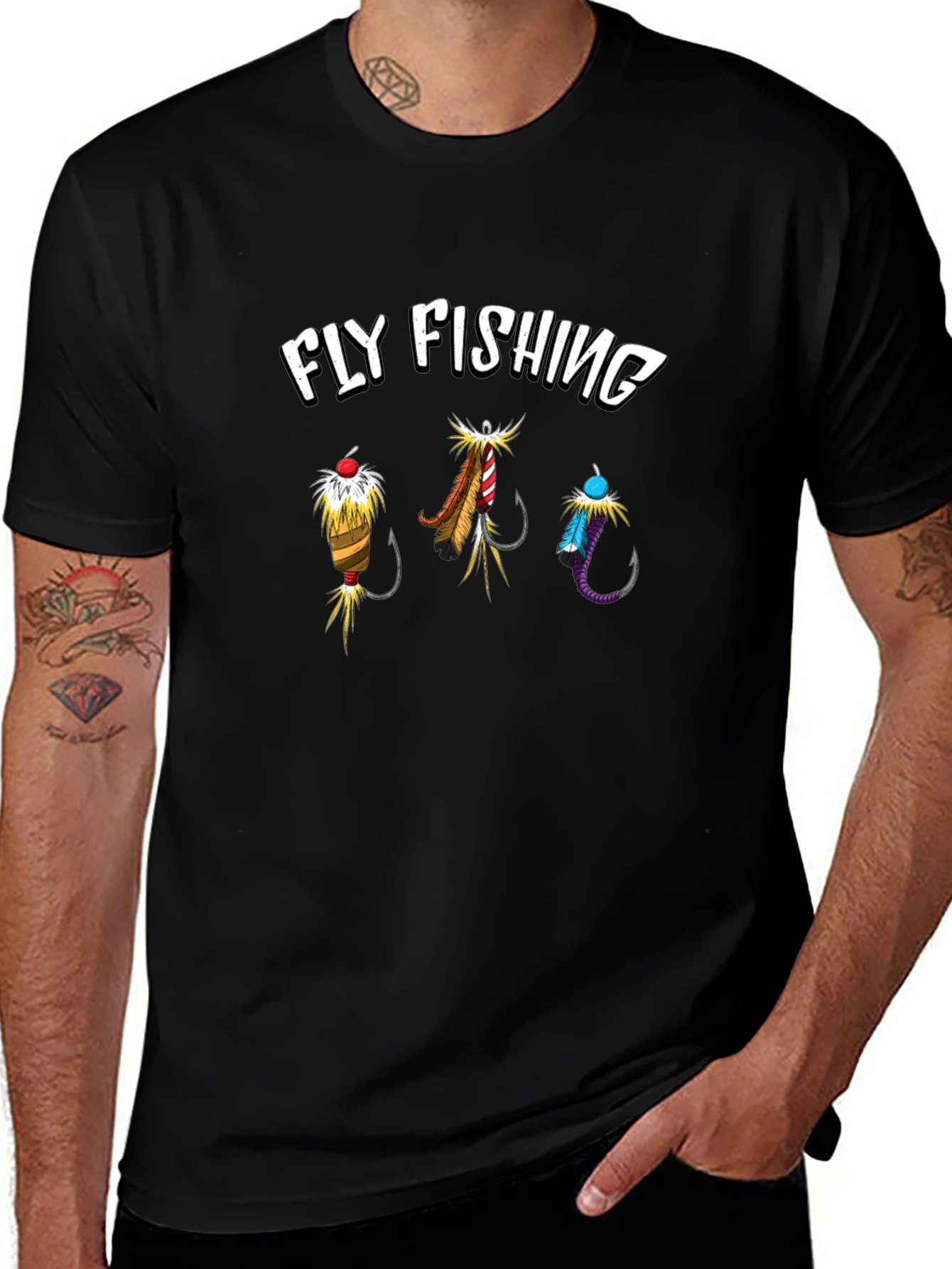 Fly Fishing Graphic Tee - Black Cotton T-Shirt