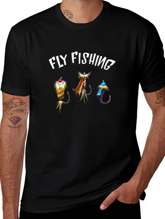Fly Fishing Graphic Tee - Black Cotton T-Shirt