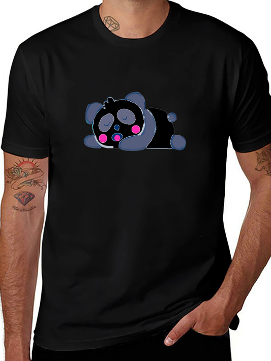 Cute Sleeping Panda Graphic T-Shirt - Black