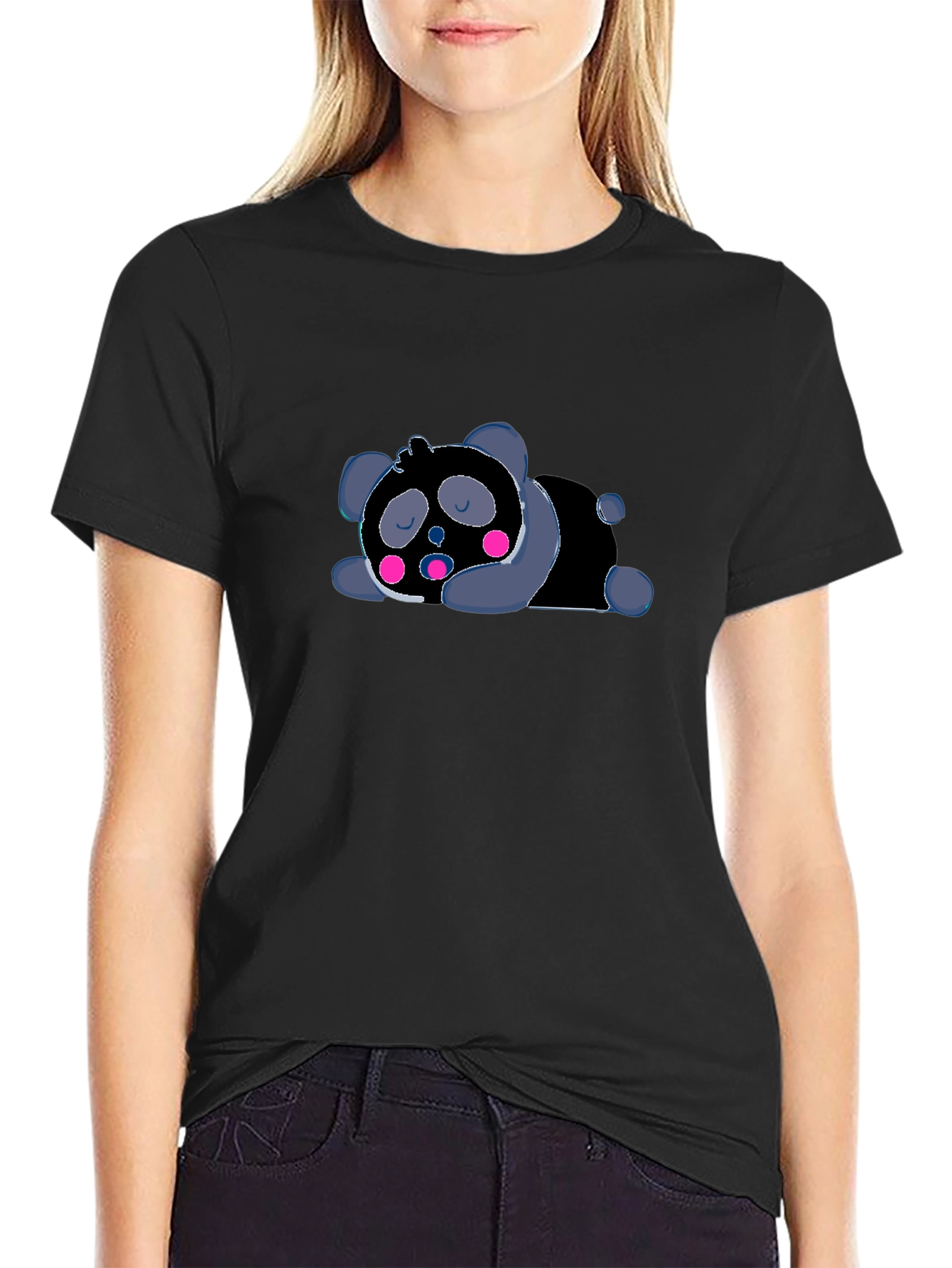 Cute Sleeping Panda Graphic T-Shirt - Black