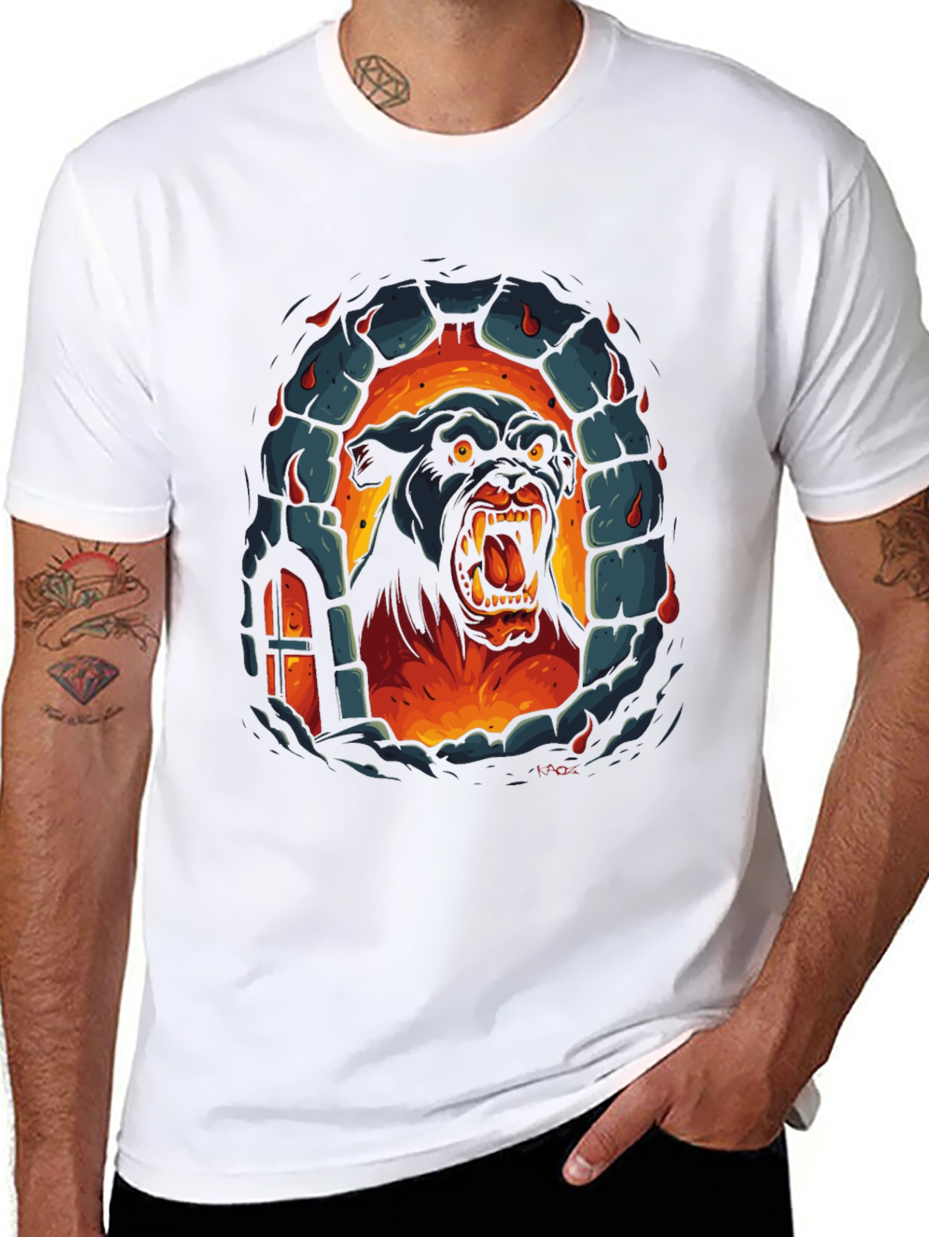 Fiery Feline Graphic Tee - Black T-Shirt