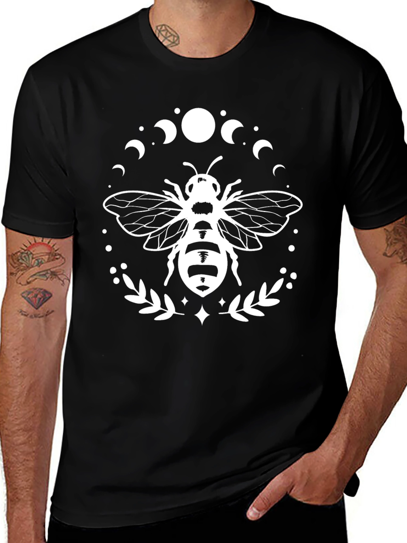 Moon Phase Honey Bee Graphic Tee - Black