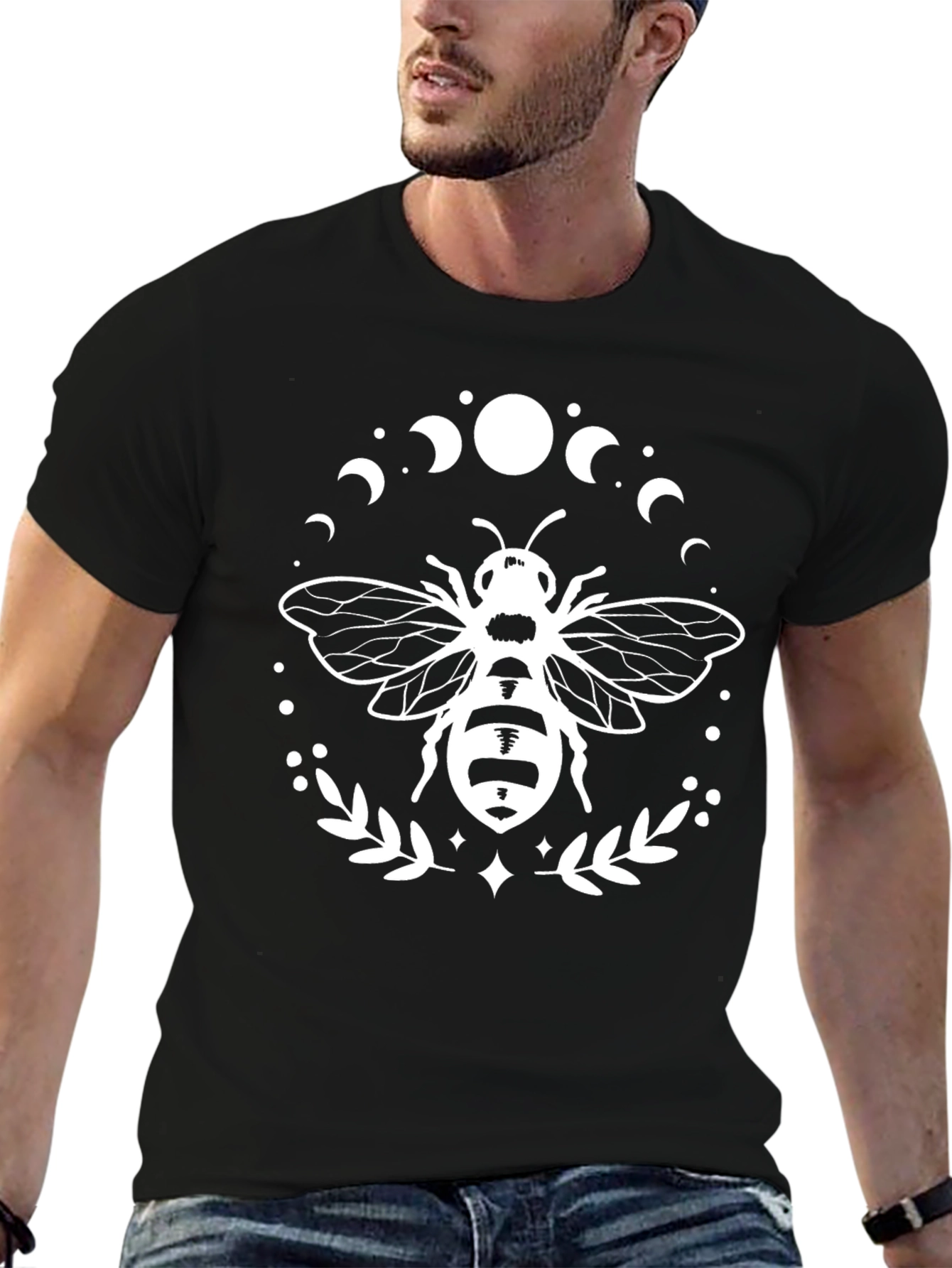 Moon Phase Honey Bee Graphic Tee - Black