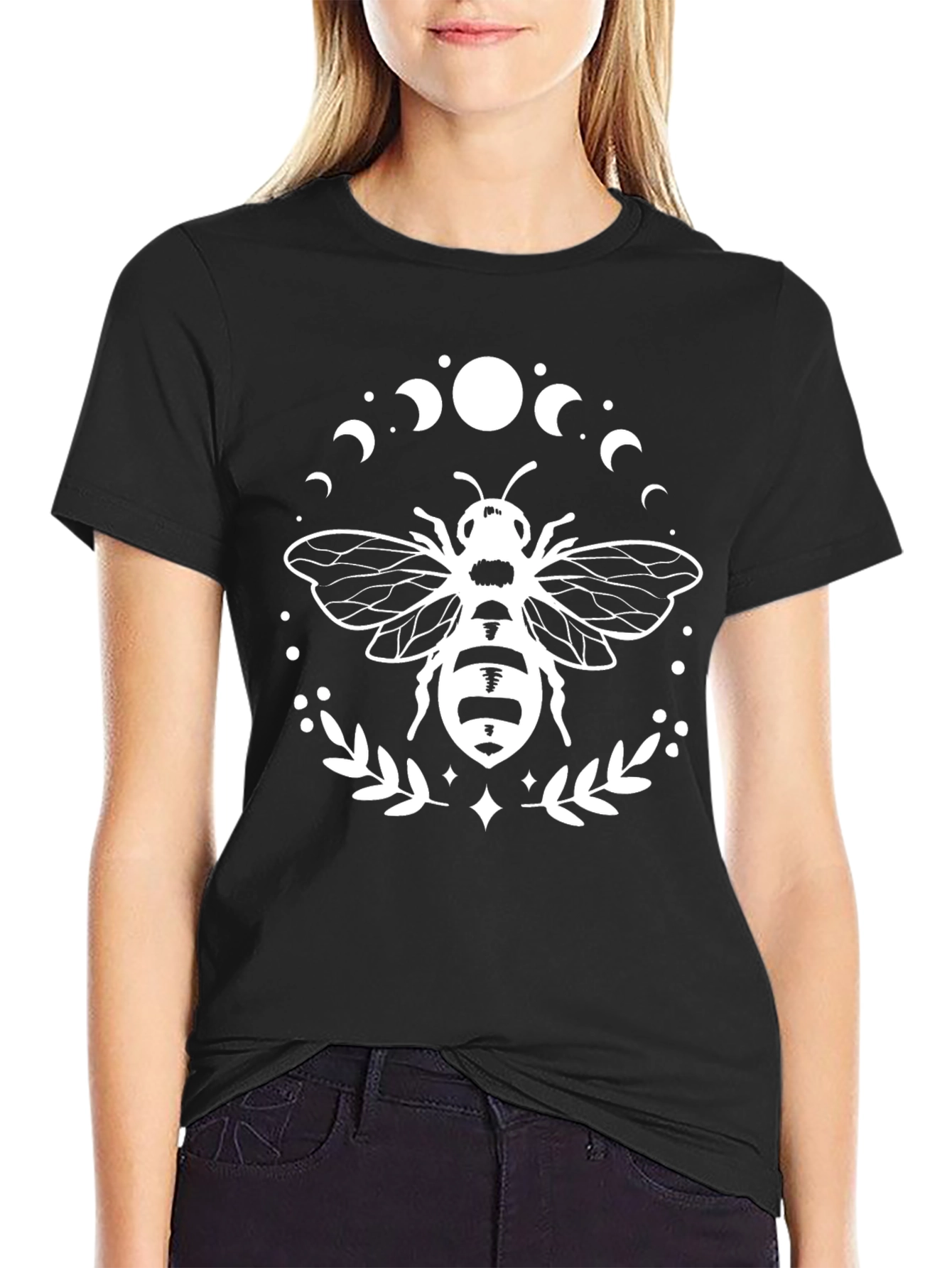 Moon Phase Honey Bee Graphic Tee - Black