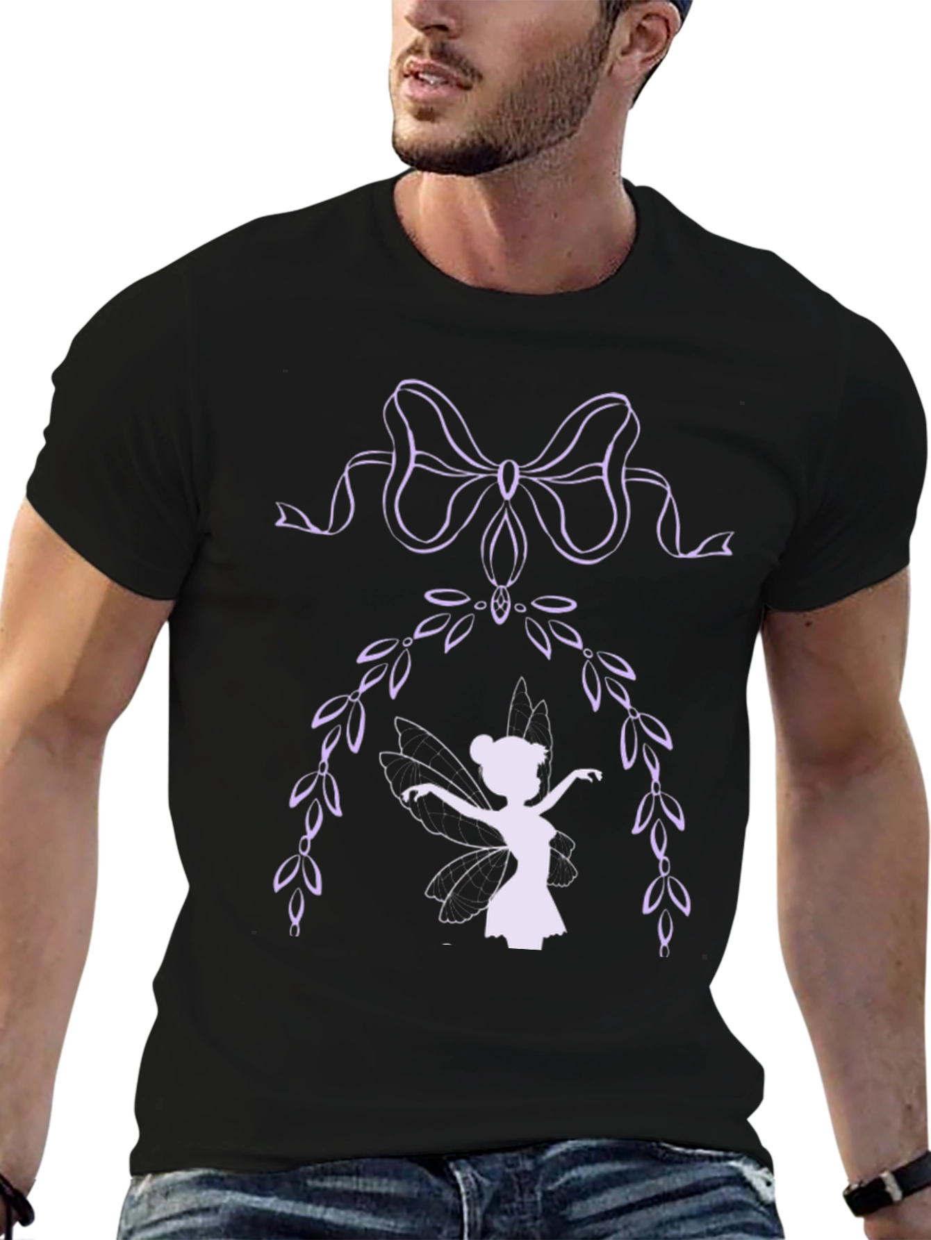 Whimsical Fairy Graphic Tee - Black Cotton Blend