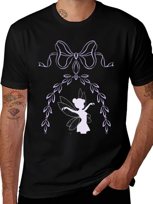 Whimsical Fairy Graphic Tee - Black Cotton Blend