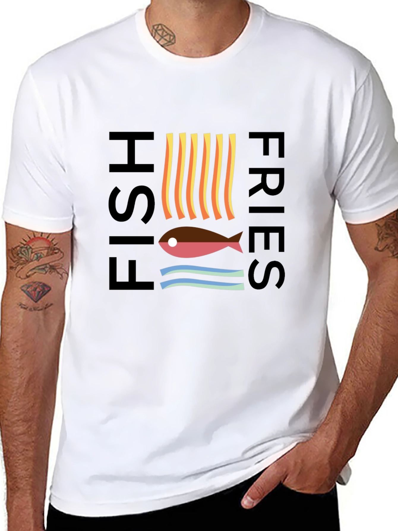 Fish & Fries Graphic Tee - Unisex Black T-Shirt
