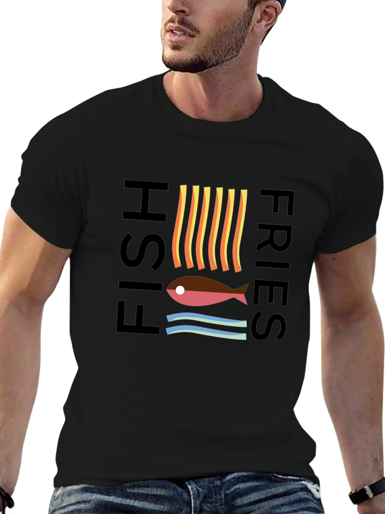 Fish & Fries Graphic Tee - Unisex Black T-Shirt
