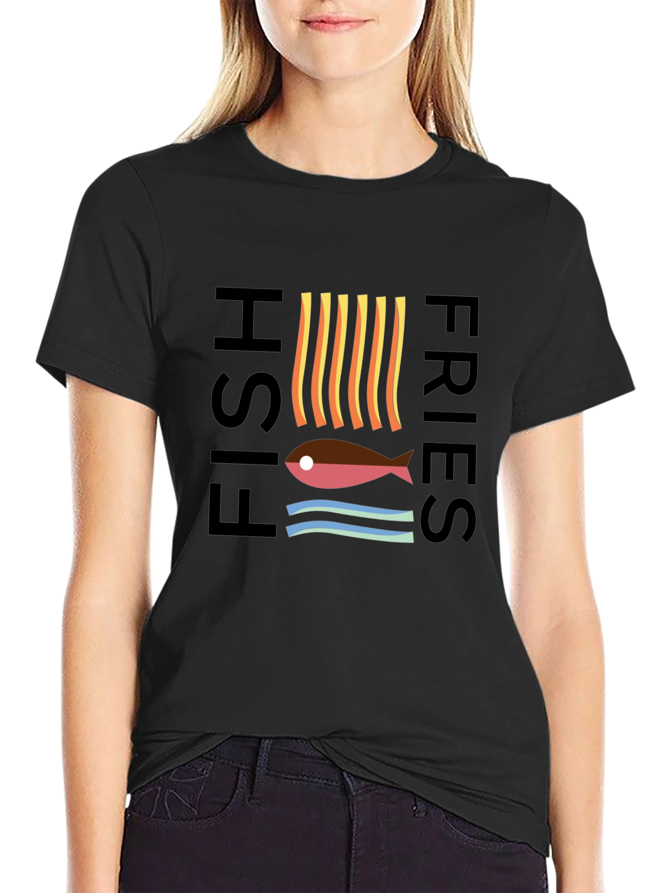 Fish & Fries Graphic Tee - Unisex Black T-Shirt