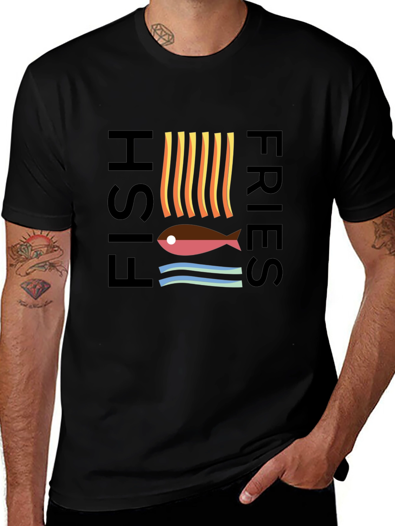 Fish & Fries Graphic Tee - Unisex Black T-Shirt