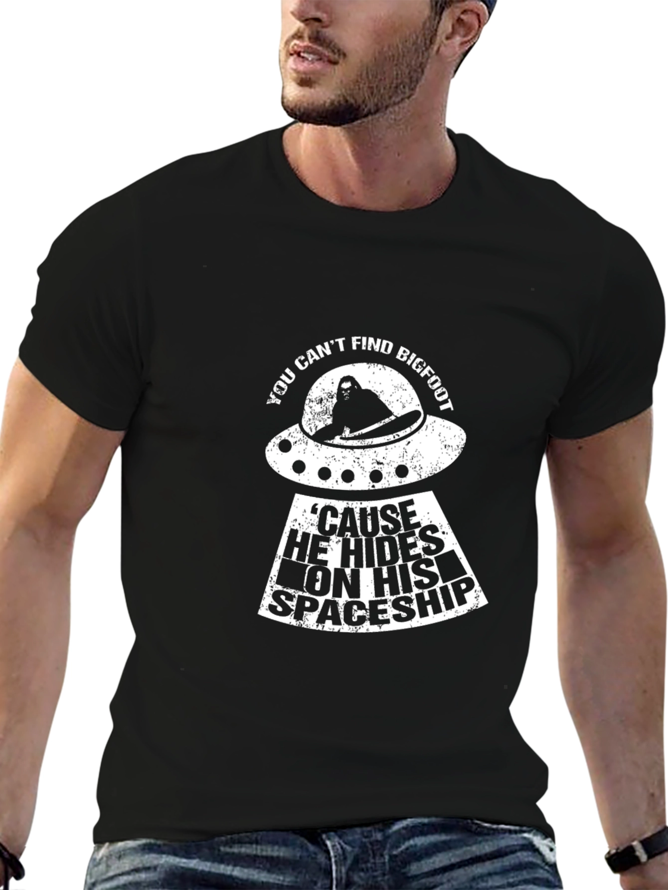 Bigfoot Spaceship T-Shirt - You Cant Find Him!