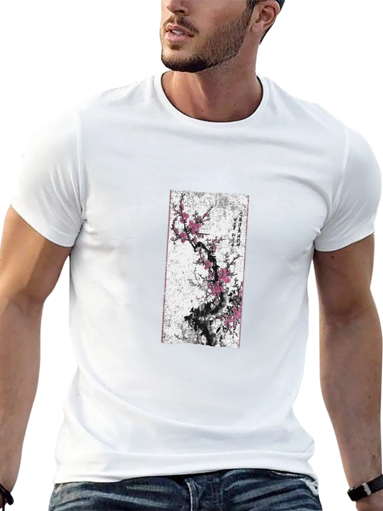 Black T-Shirt with Blossom Tree Graphic