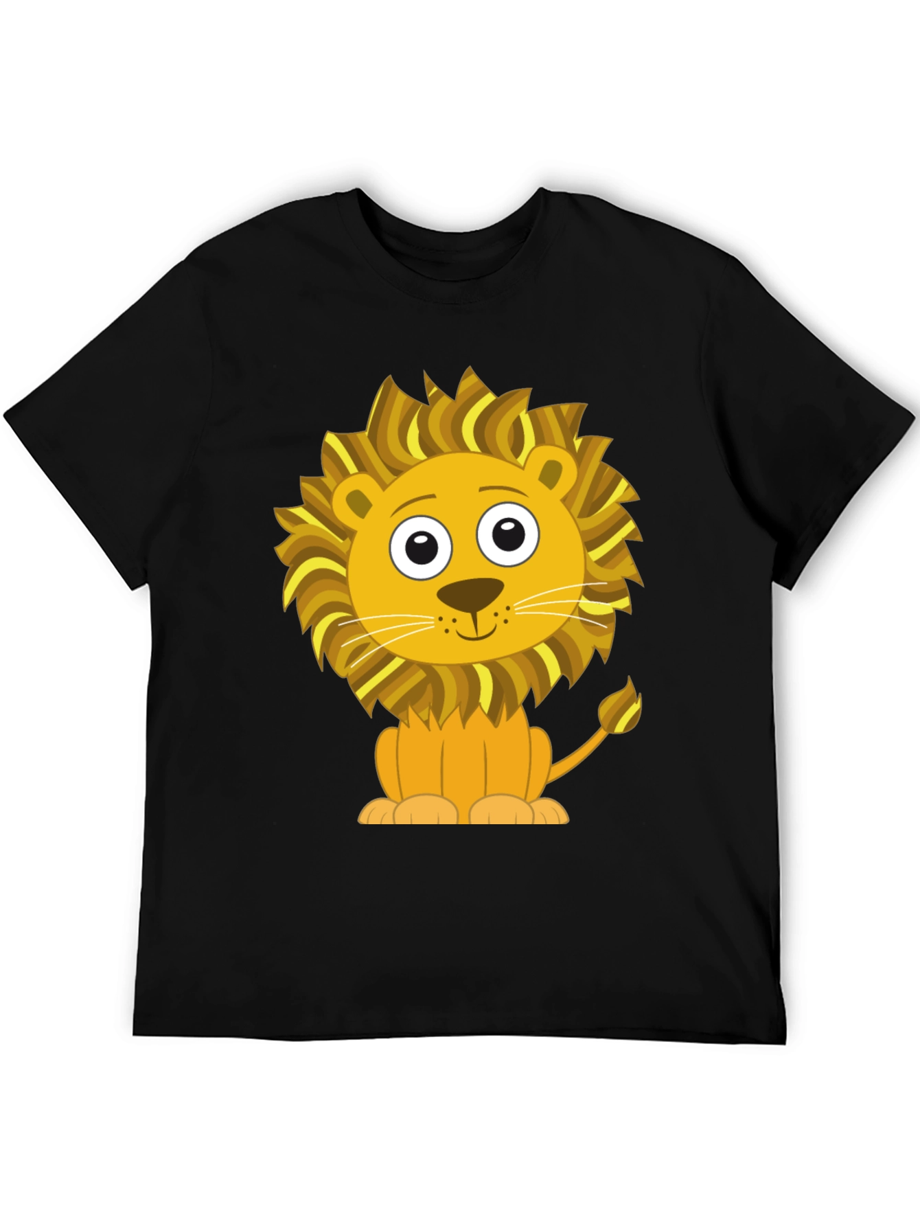 Cute Cartoon Lion Graphic T-Shirt - Black Cotton Tee