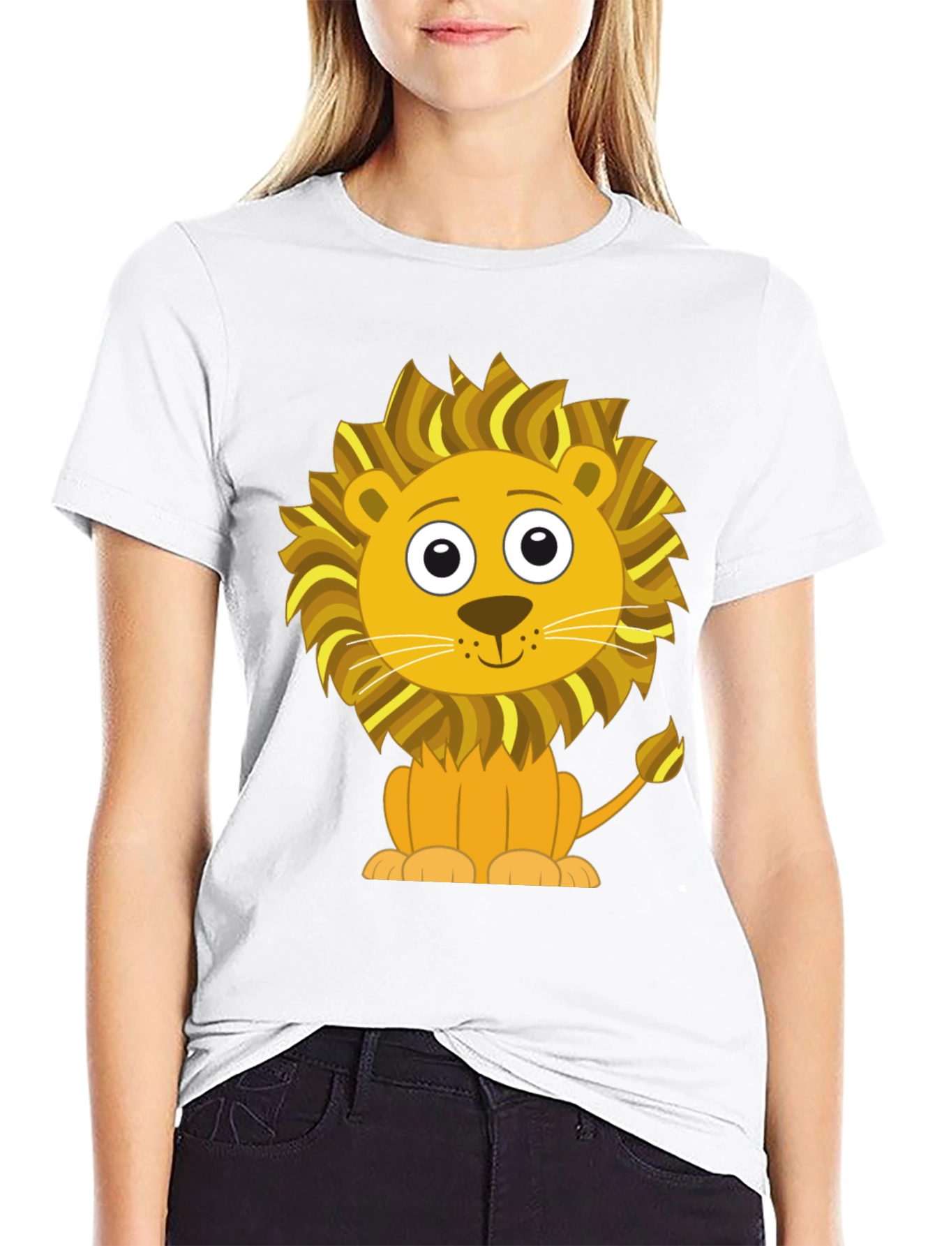 Cute Cartoon Lion Graphic T-Shirt - Black Cotton Tee