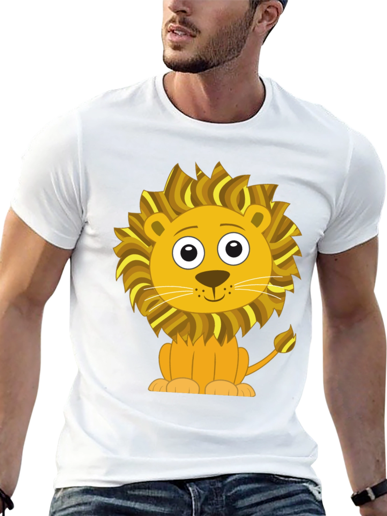 Cute Cartoon Lion Graphic T-Shirt - Black Cotton Tee