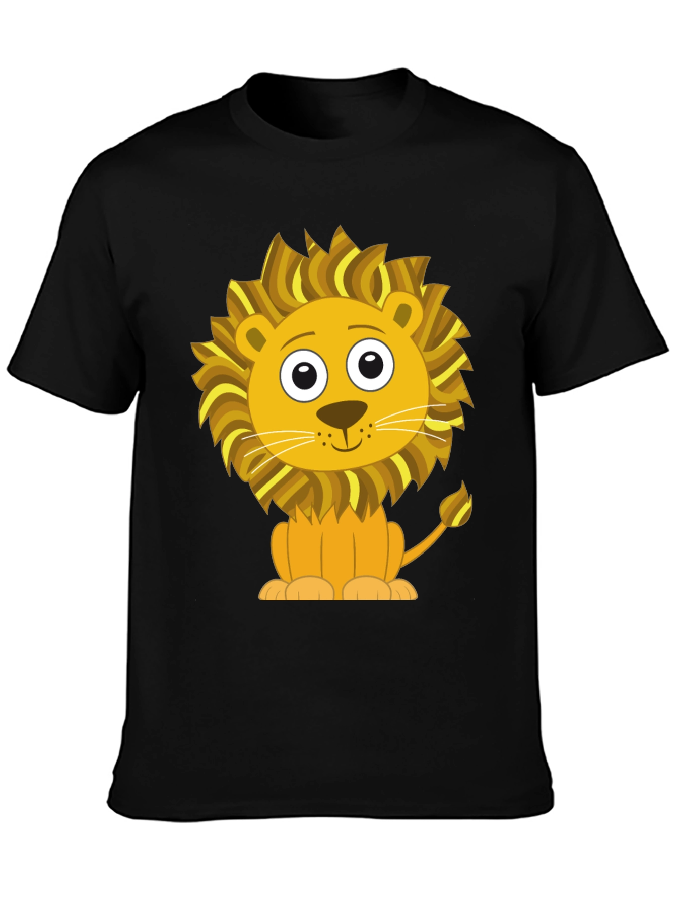 Cute Cartoon Lion Graphic T-Shirt - Black Cotton Tee