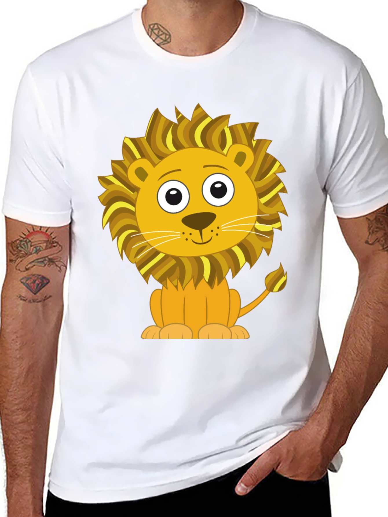 Cute Cartoon Lion Graphic T-Shirt - Black Cotton Tee