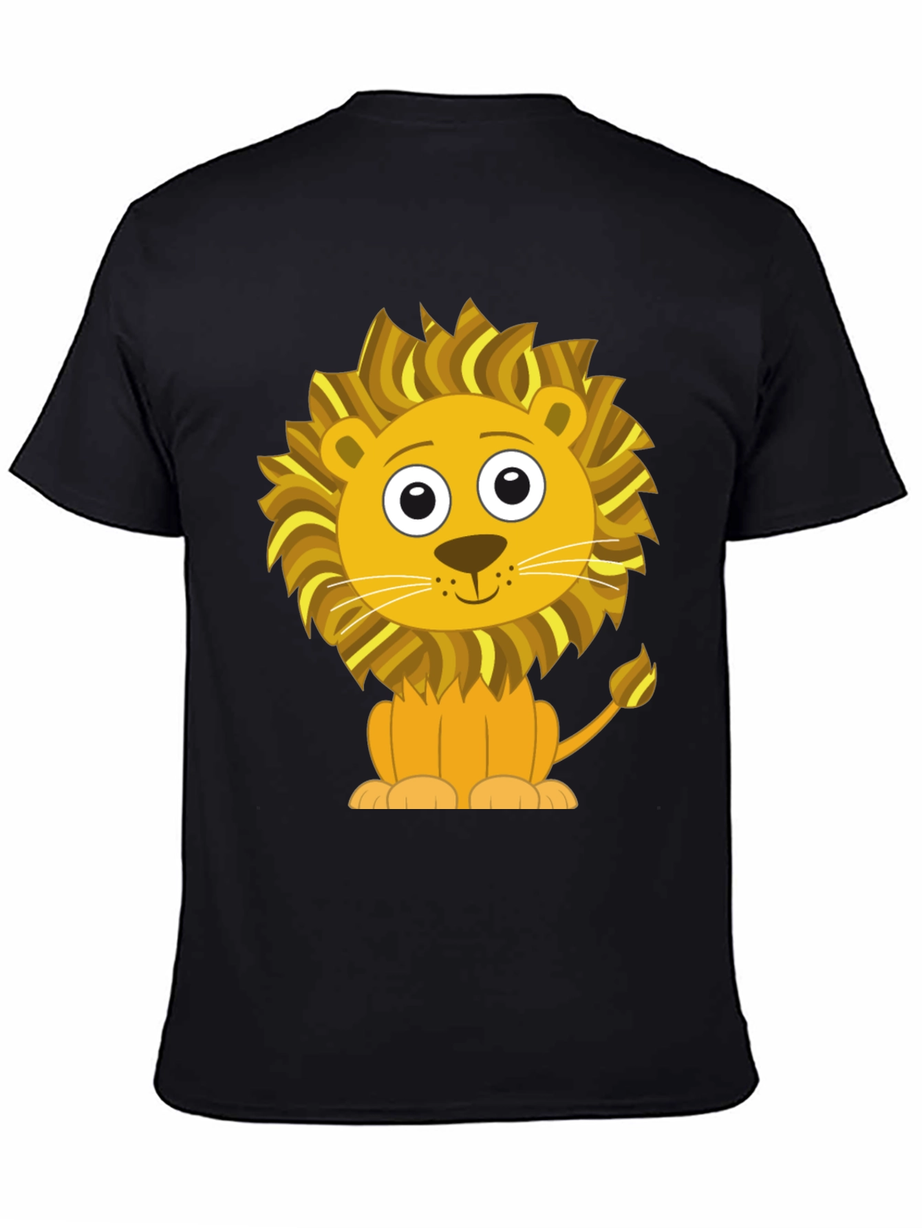 Cute Cartoon Lion Graphic T-Shirt - Black Cotton Tee