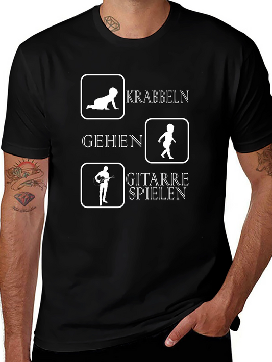 Funny German Evolution T-Shirt: Crawl Walk Guitar!