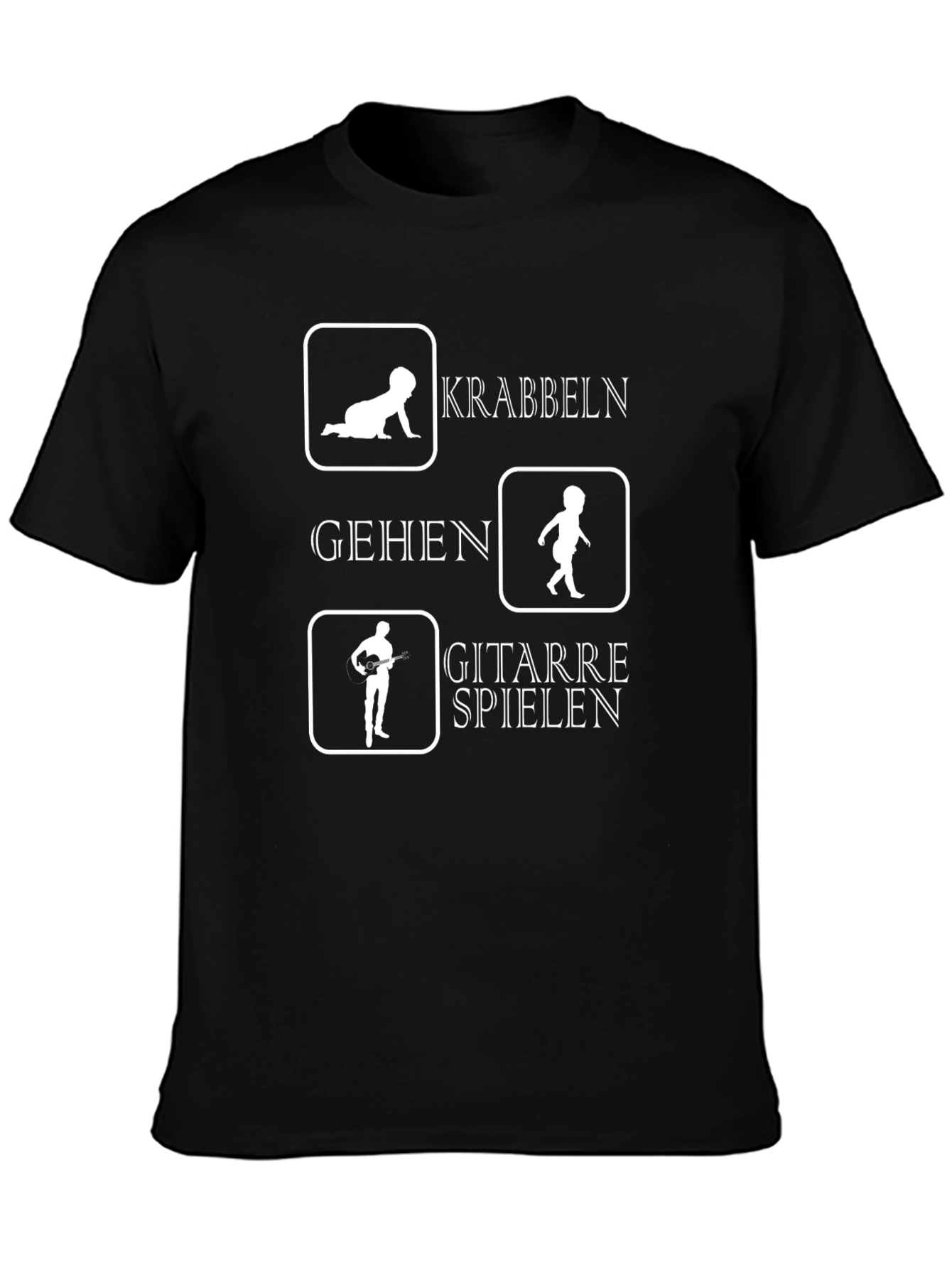 Funny German Evolution T-Shirt: Crawl Walk Guitar!