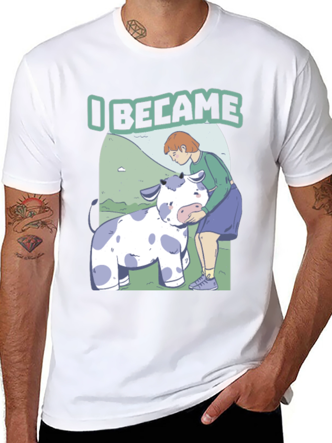 I Became T-Shirt: Cartoon Cow & Girl Design