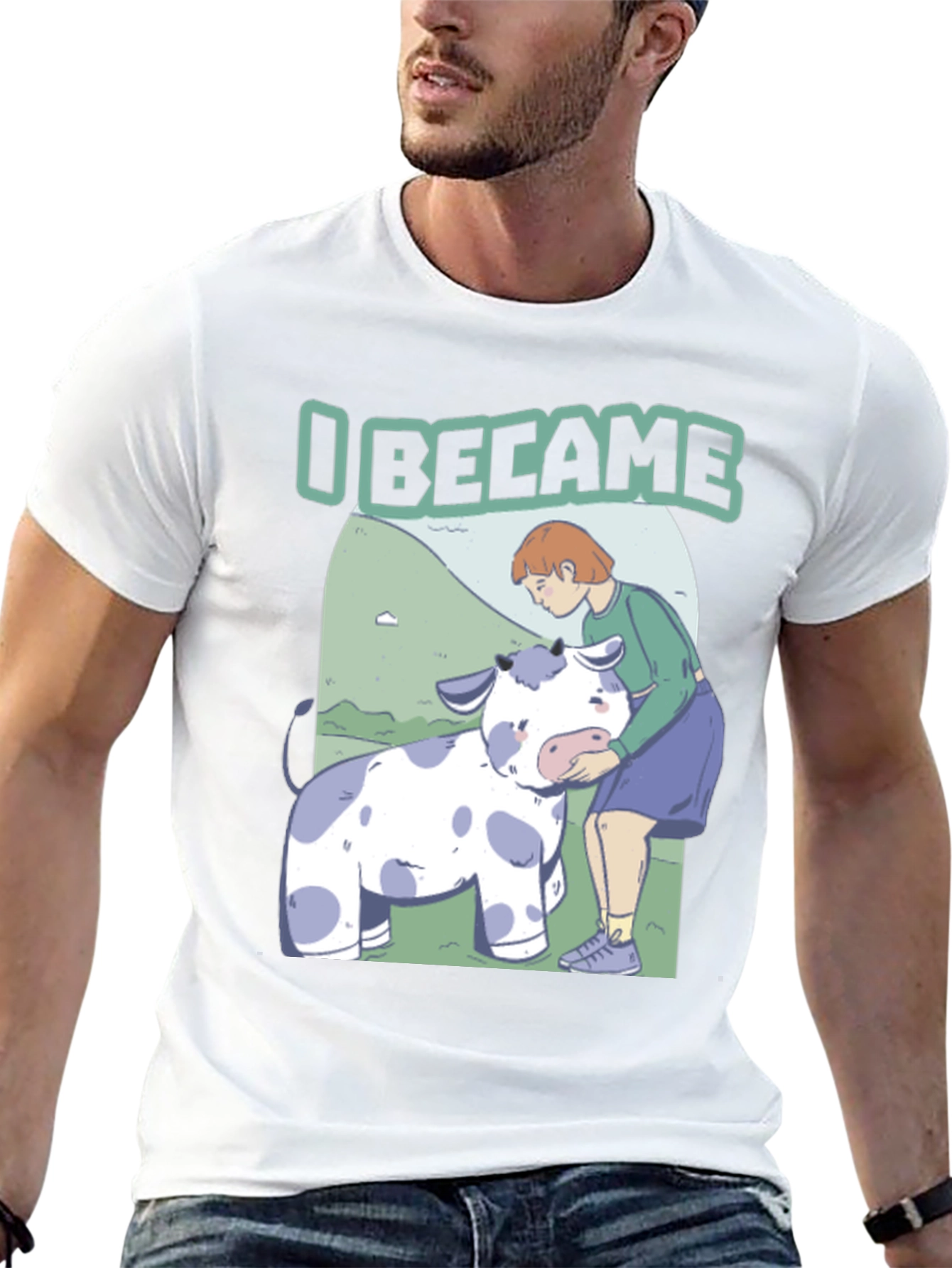 I Became T-Shirt: Cartoon Cow & Girl Design