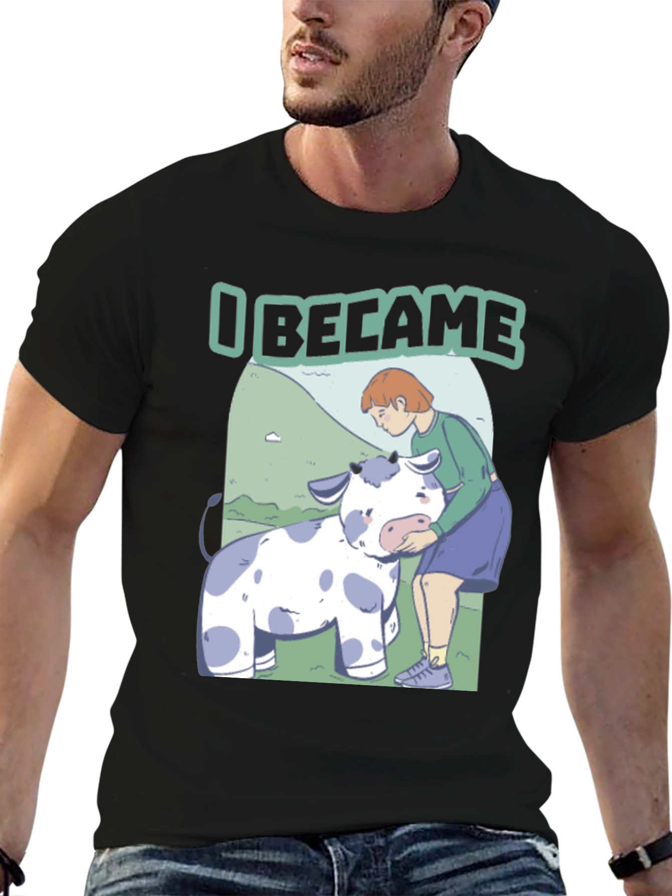 I Became T-Shirt: Cartoon Cow & Girl Design