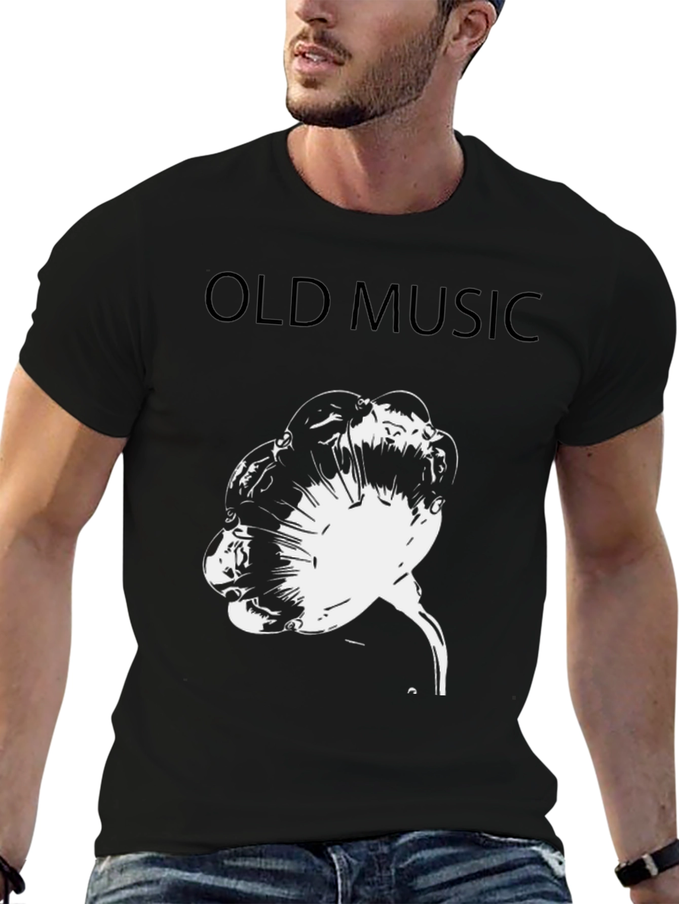 Retro Old Music Graphic Tee - Black