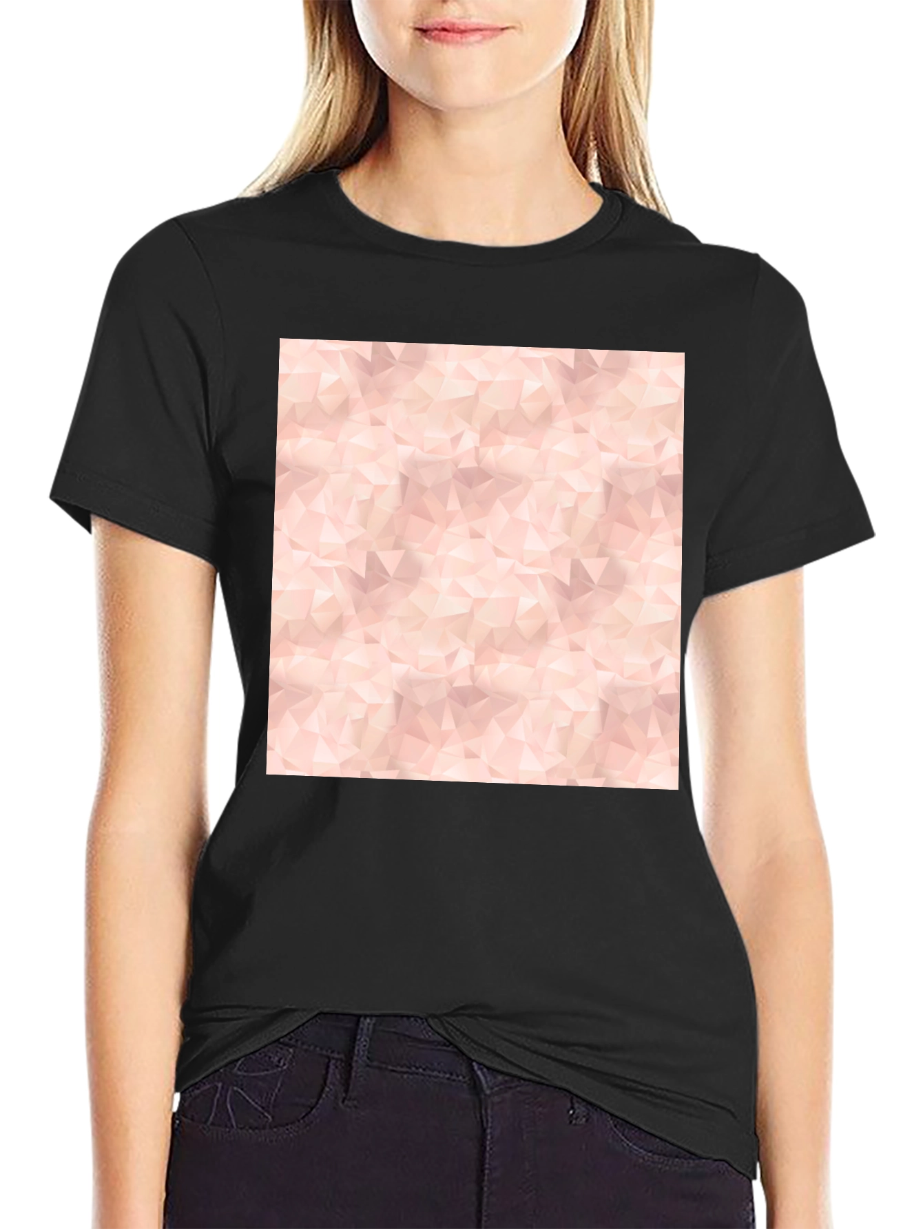 Geometric Print Tee - Modern Black Cotton Blend T-Shirt