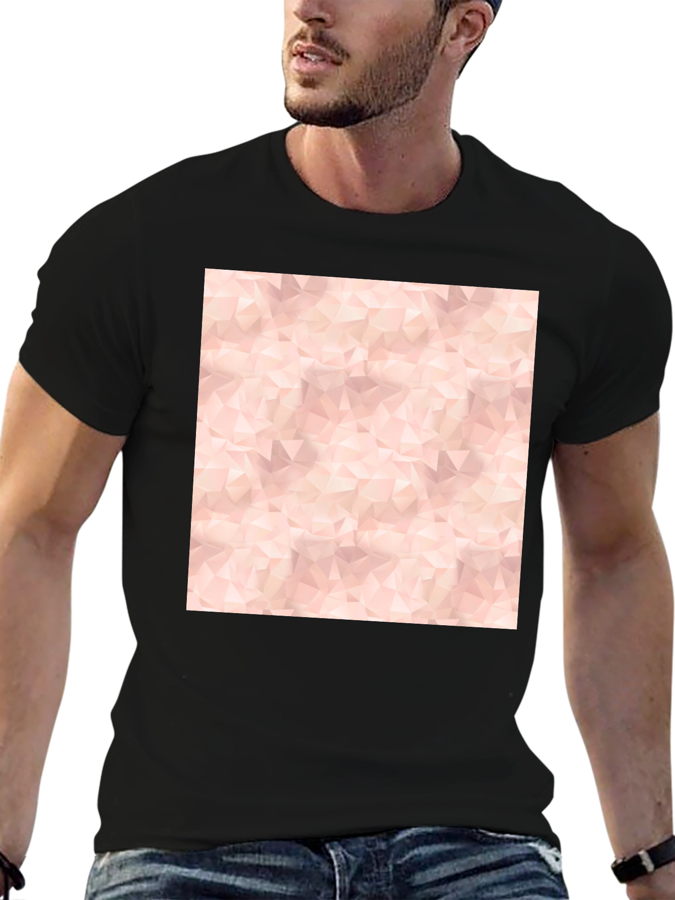 Geometric Print Tee - Modern Black Cotton Blend T-Shirt
