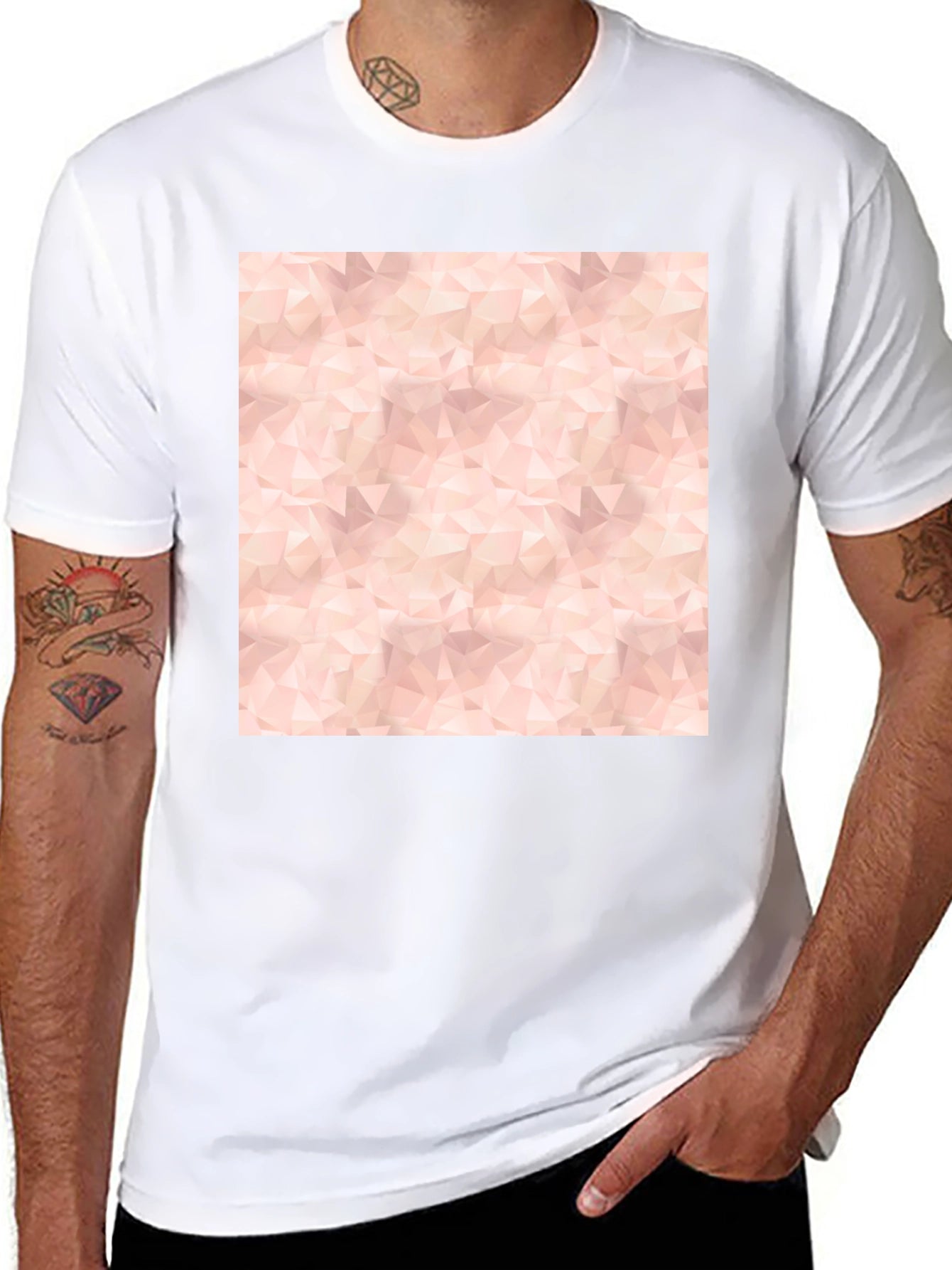 Geometric Print Tee - Modern Black Cotton Blend T-Shirt