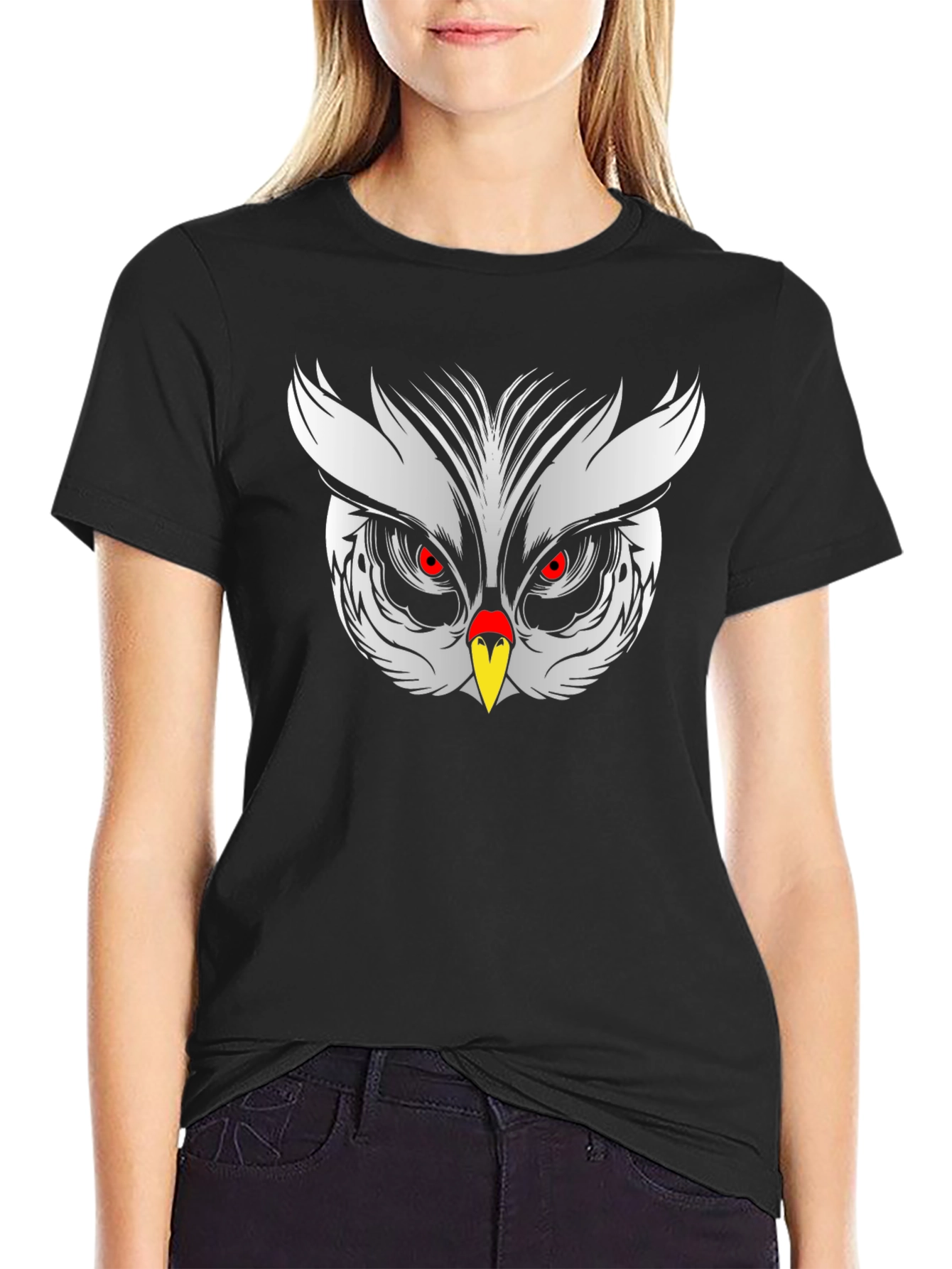 Owl Face Graphic Tee - Black Cotton Blend