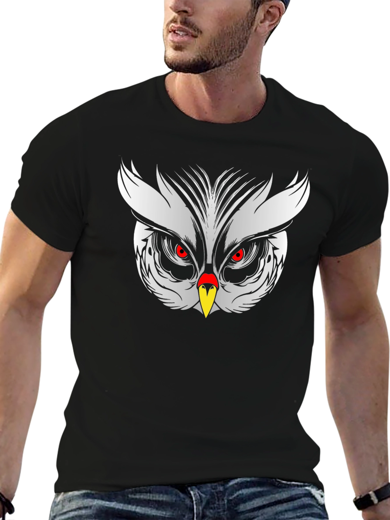 Owl Face Graphic Tee - Black Cotton Blend