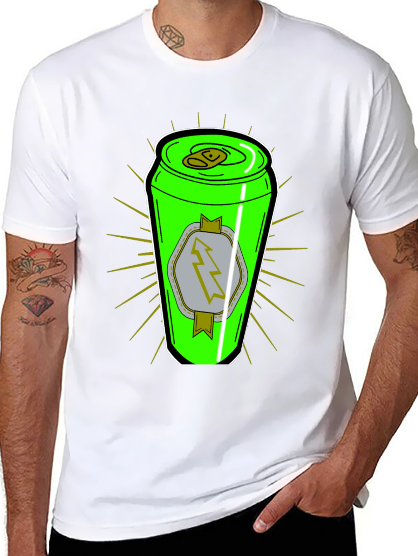 Graphic T-Shirt: Neon Energy Drink Can Design