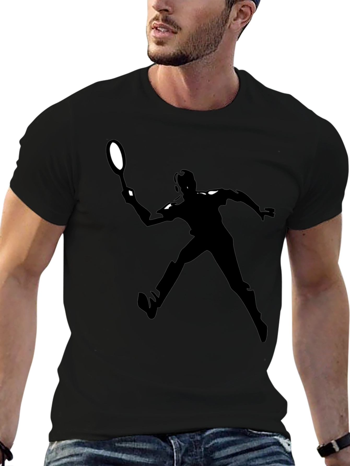 Tennis Player Graphic Tee - Black