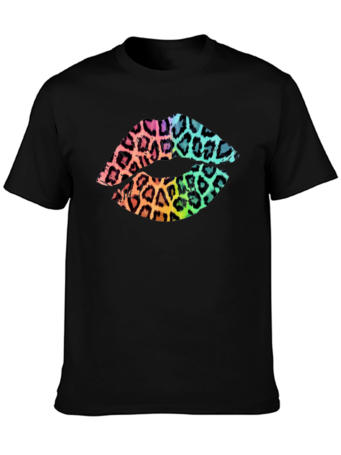 Leopard Print Lips Graphic Tee - Mens Black T-Shirt