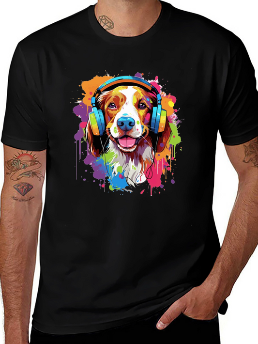 Dog with Headphones Graphic Tee - Stylish Pet Lover Apparel