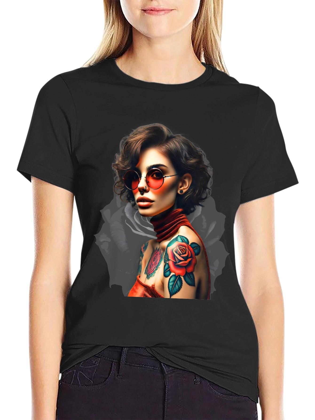 Rose Tattoo Graphic T-Shirt - Edgy Style