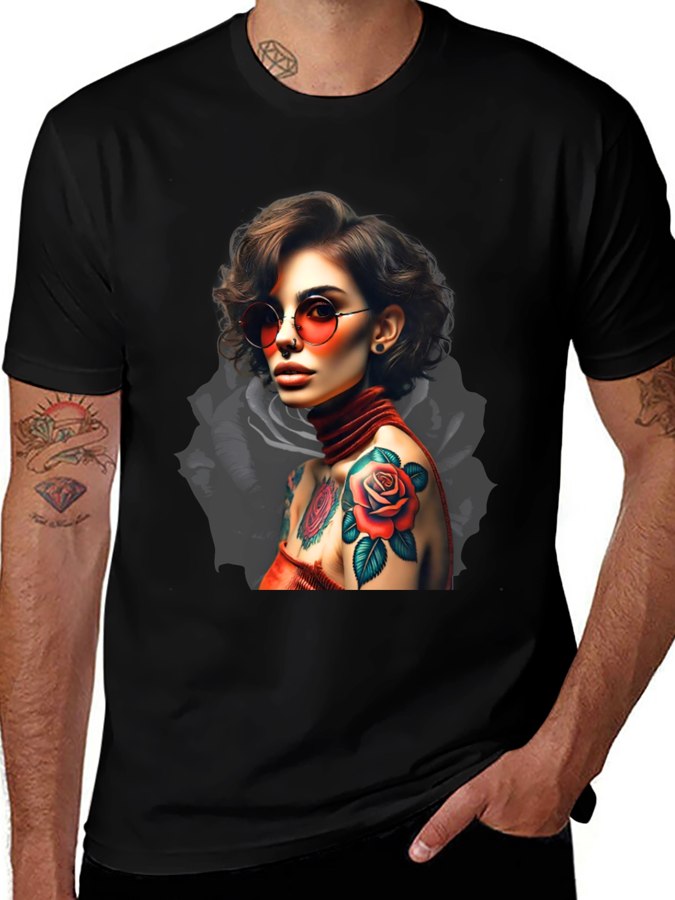 Rose Tattoo Graphic T-Shirt - Edgy Style