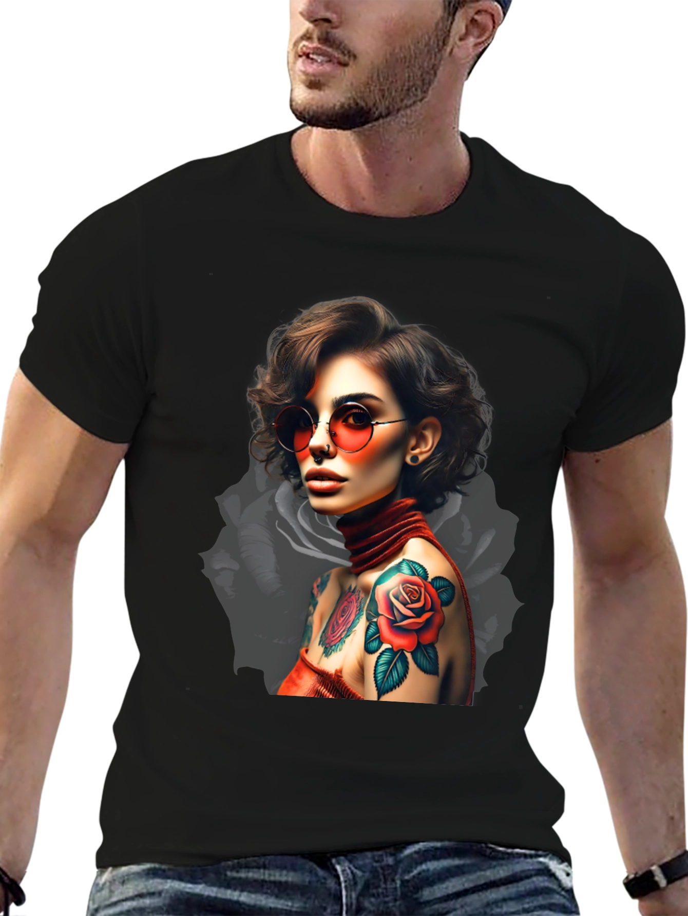 Rose Tattoo Graphic T-Shirt - Edgy Style