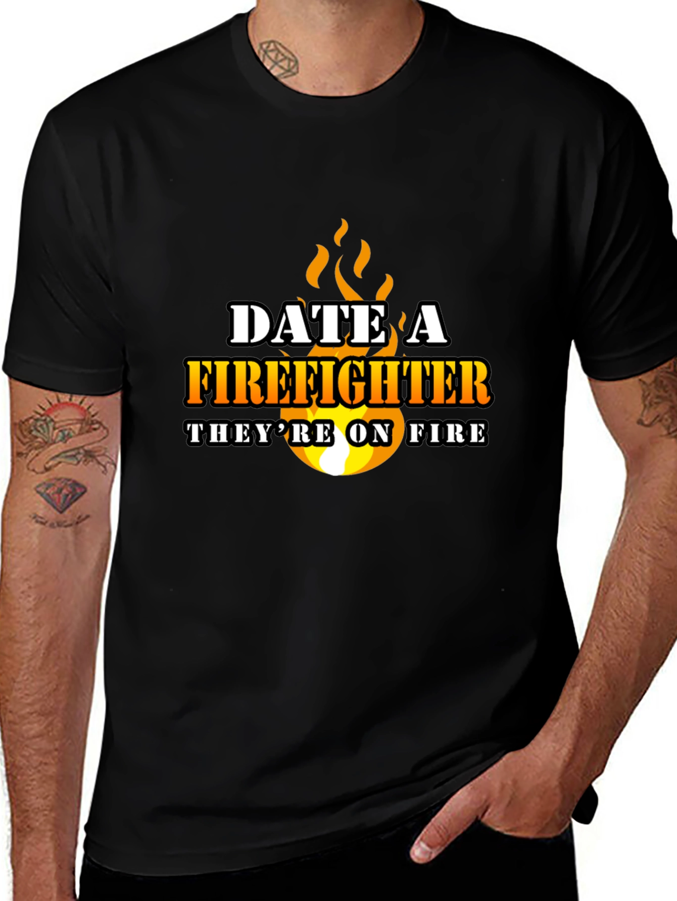 Date a Firefighter Black Graphic Tee