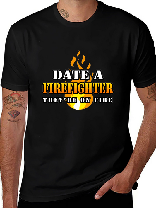 Date a Firefighter Black Graphic Tee
