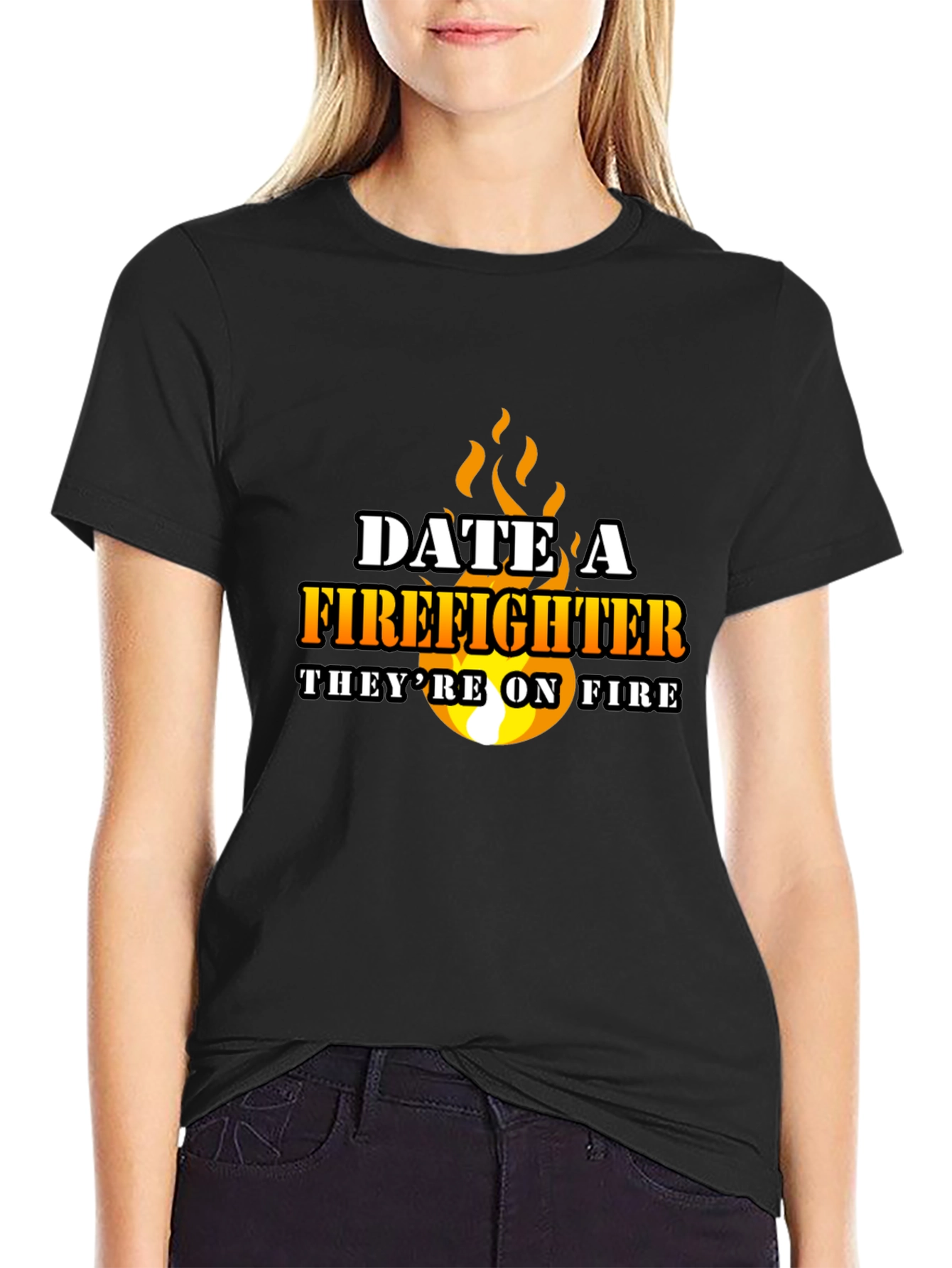 Date a Firefighter Black Graphic Tee