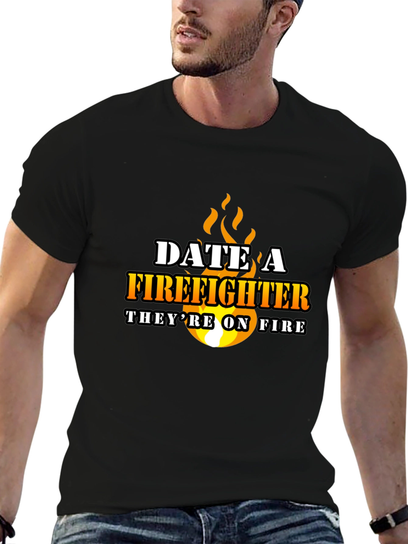 Date a Firefighter Black Graphic Tee