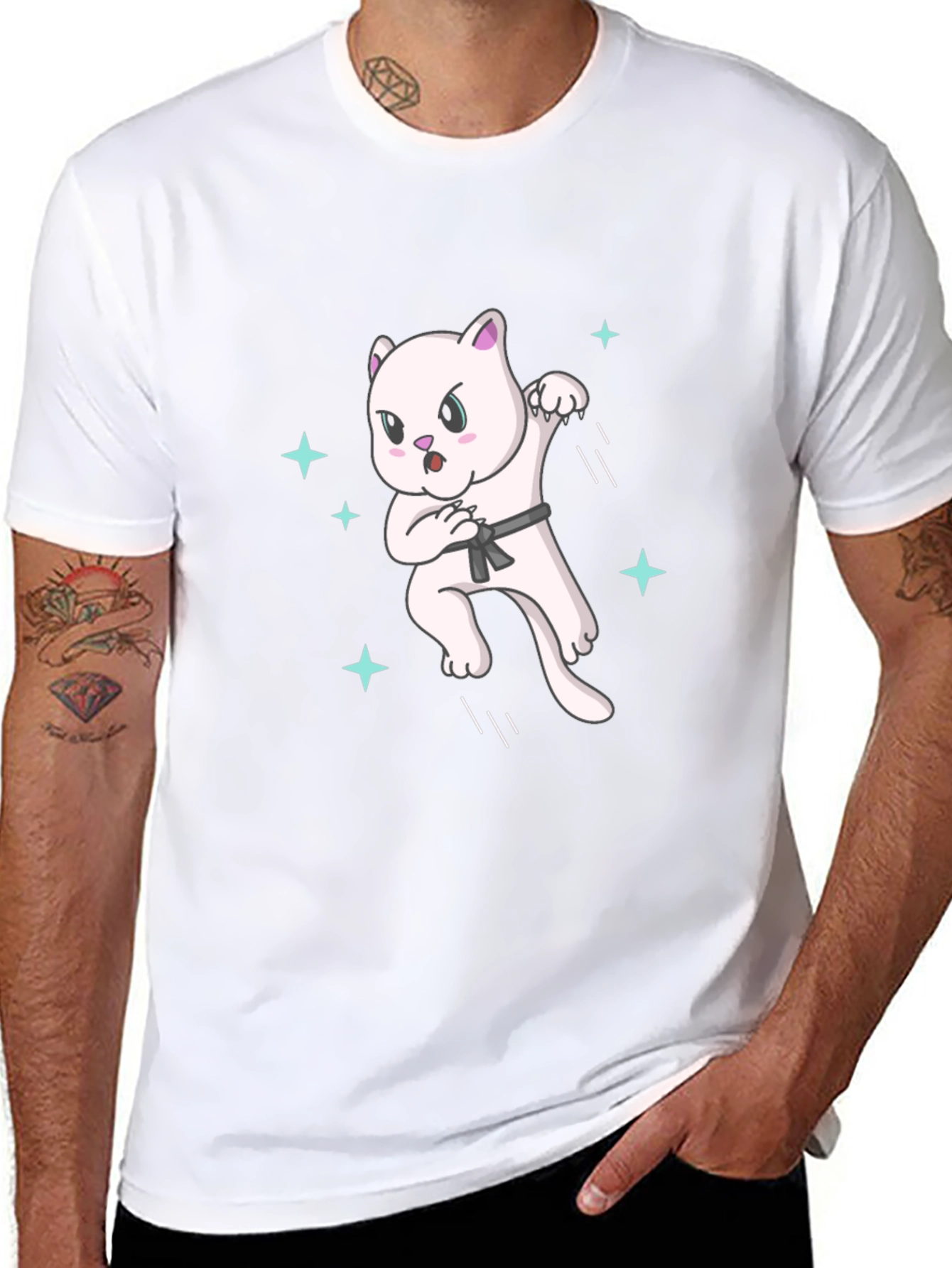Karate Cat T-Shirt - Black Belt Star Power
