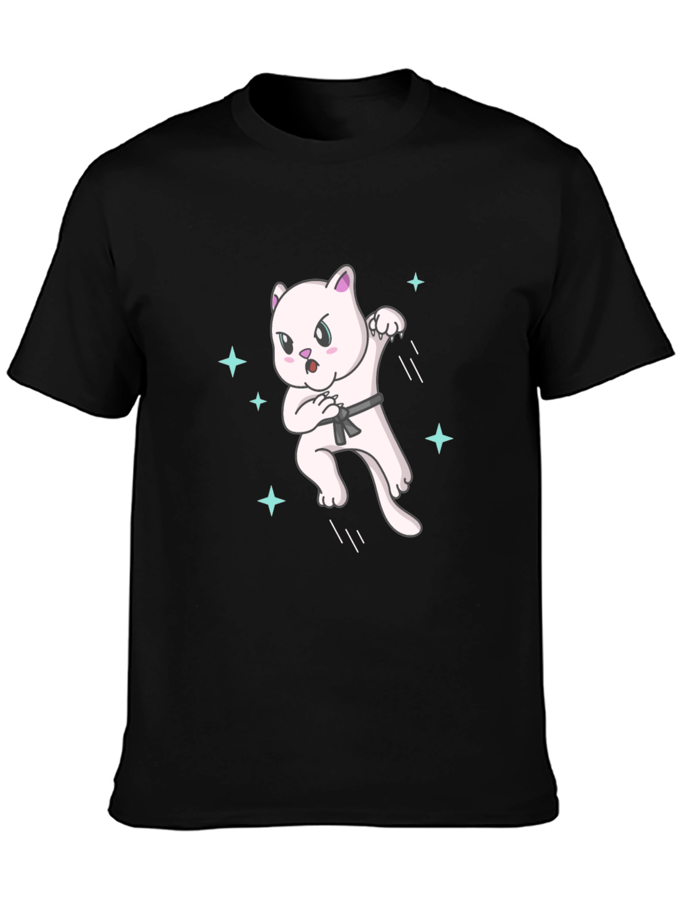 Karate Cat T-Shirt - Black Belt Star Power
