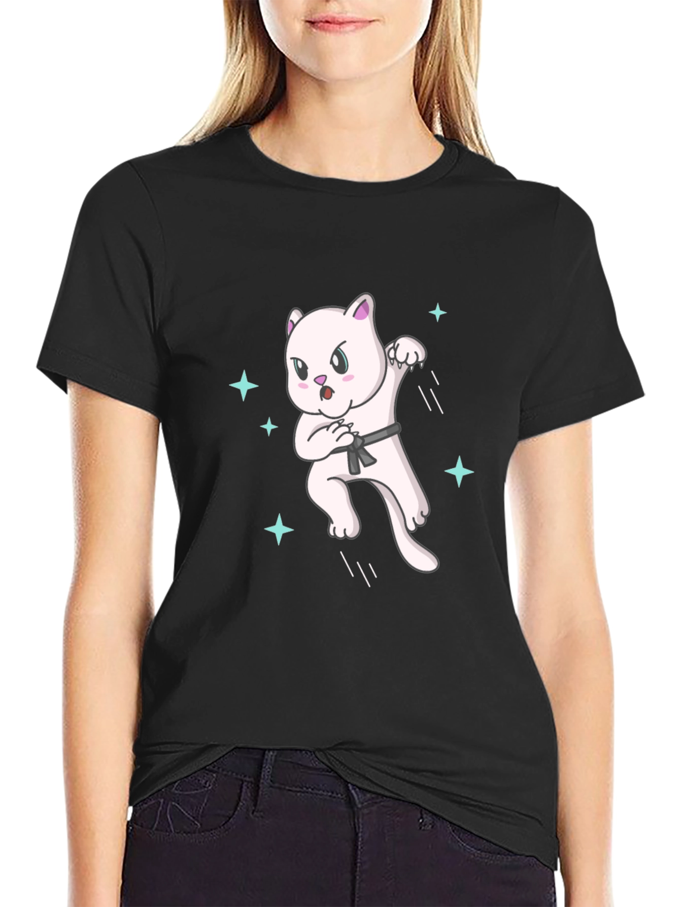 Karate Cat T-Shirt - Black Belt Star Power