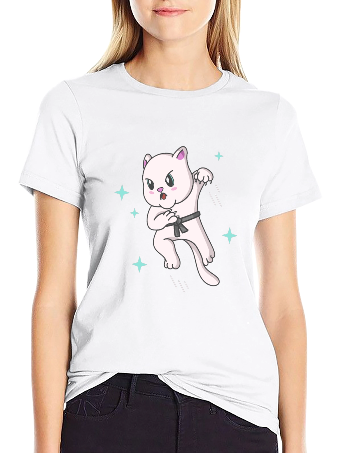 Karate Cat T-Shirt - Black Belt Star Power