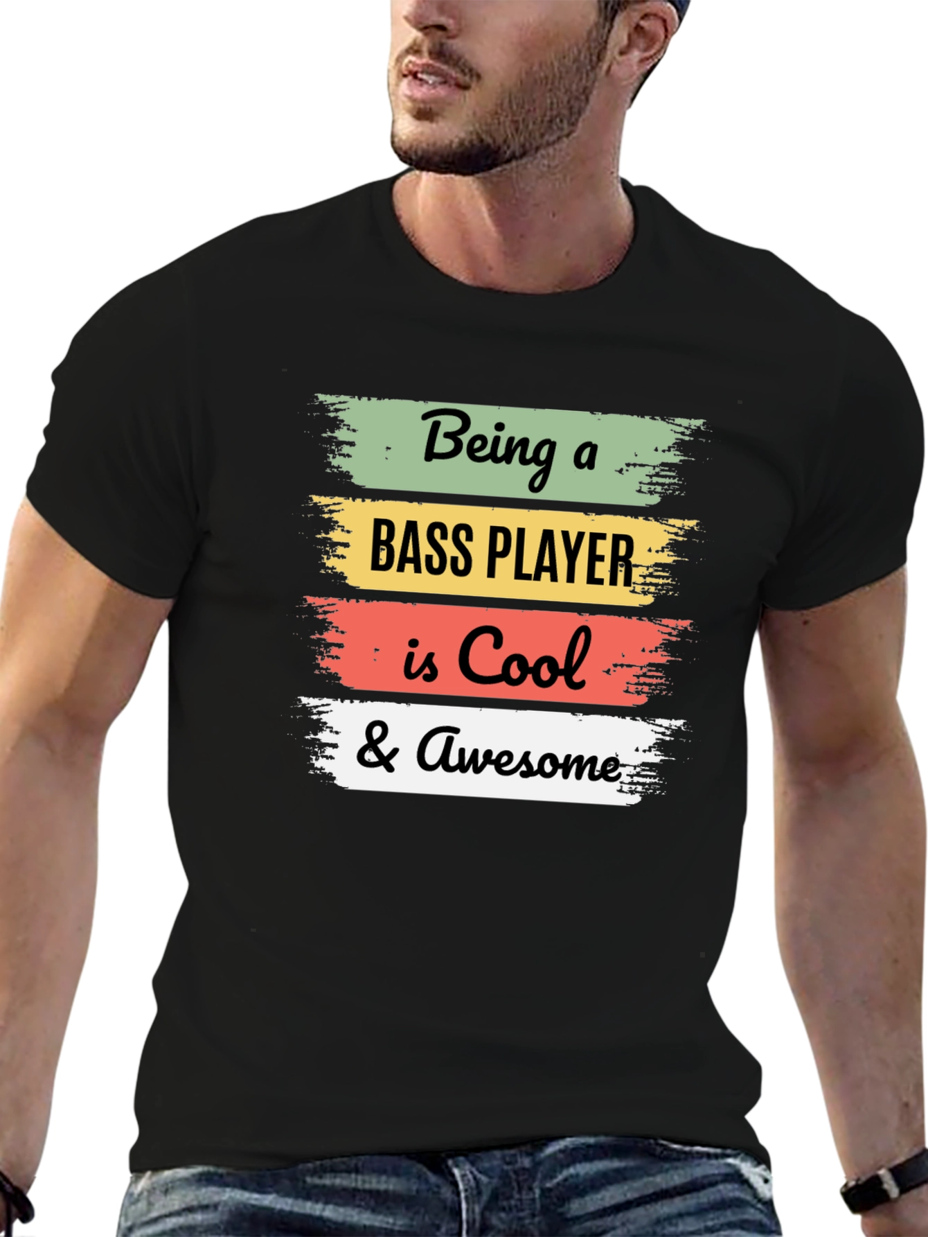 Cool Bass Player Black Graphic Tee